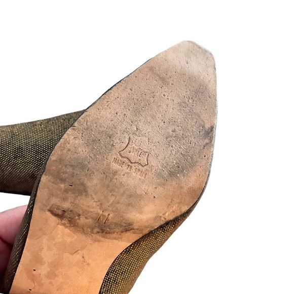 Vintage Margaret Jerrold Gold Lame Knit Pumps Leather Sole 8 - Picture 7 of 11